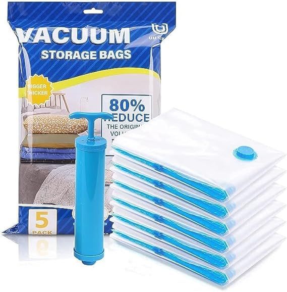 5Pcs Vacuum Seal Storage Bags With Pump | Travel Household Space Saver Storage Bag